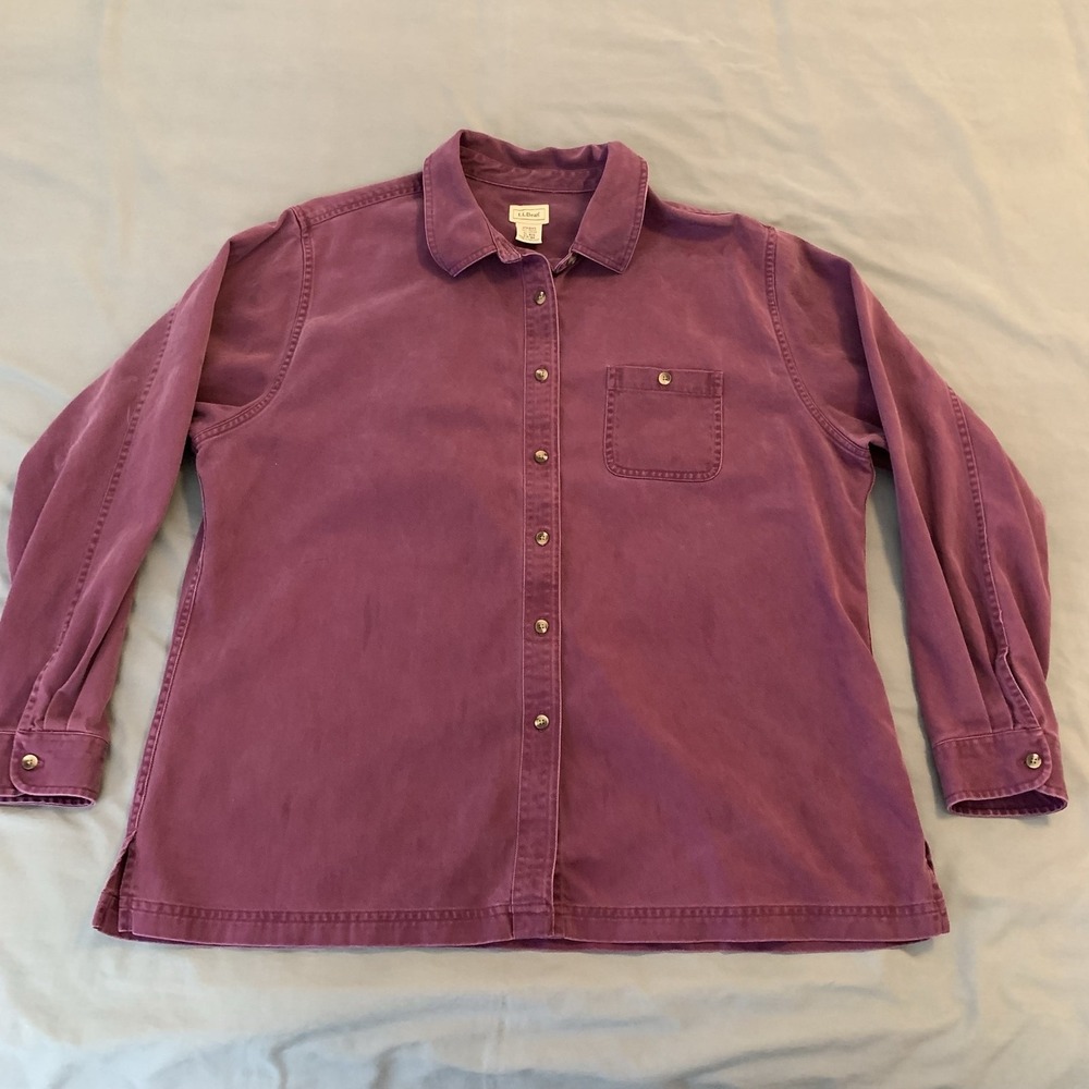 Vintage LL Bean Shirt Womens XL Purple Tencel Cotton Button Up Long Sleeve 80s